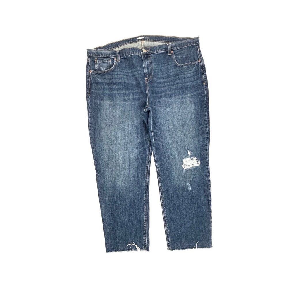 Old Navy Jeans Women 18 Blue Boyfriend Distressed Raw Hem Dark Wash